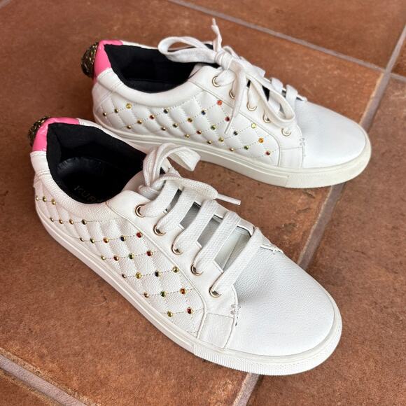 Kurt Geiger Bejeweled Rainbow Crystal Quilted Leather Sneakers size 37/4 US 7 - Picture 7 of 15